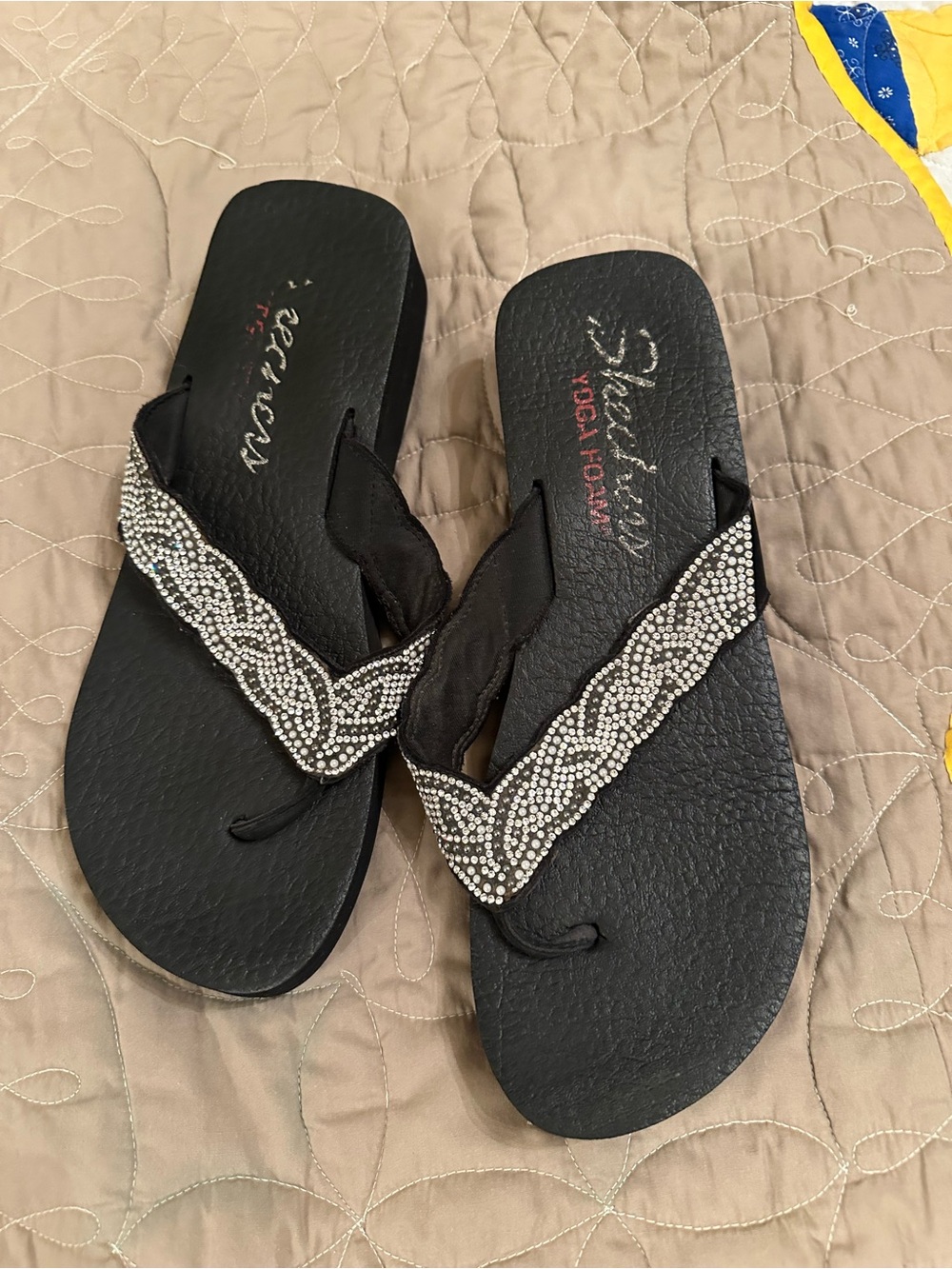 Skechers Black Beaded Wedge Sandals